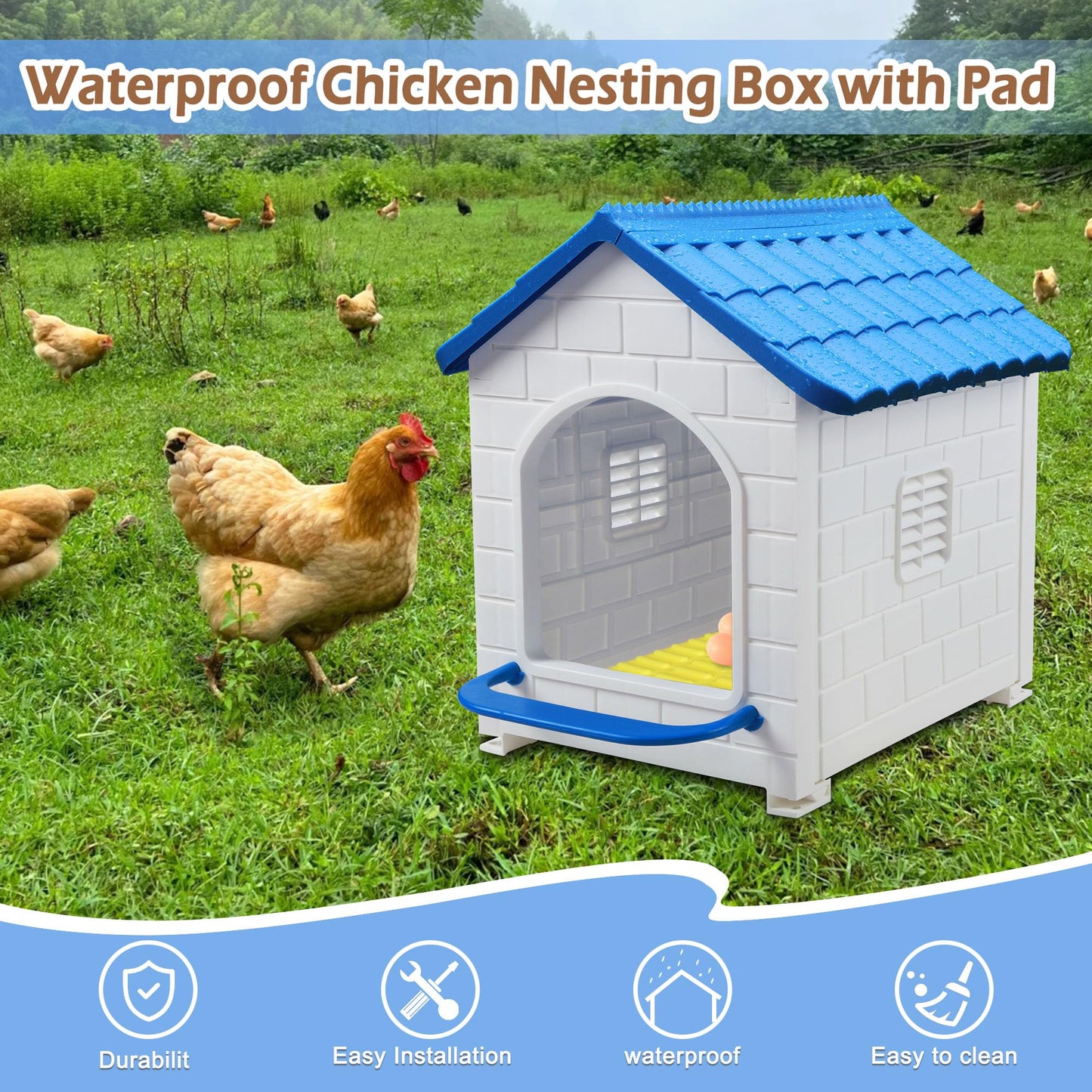 Nesting Boxes for Chicken, Plastic Single Compartment Chicken Nesting Box for Laying Eggs for Hens, Ducks and Poultry - Blue