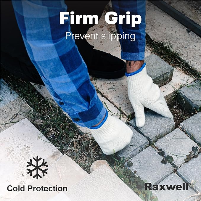Raxwell White Cotton Gloves, 300 Pairs Bulk Case – Durable Knit Work Liners for BBQ, Painting, Gardening, Industrial, Mechanical Use, Large Size, Breathable, Comfortable