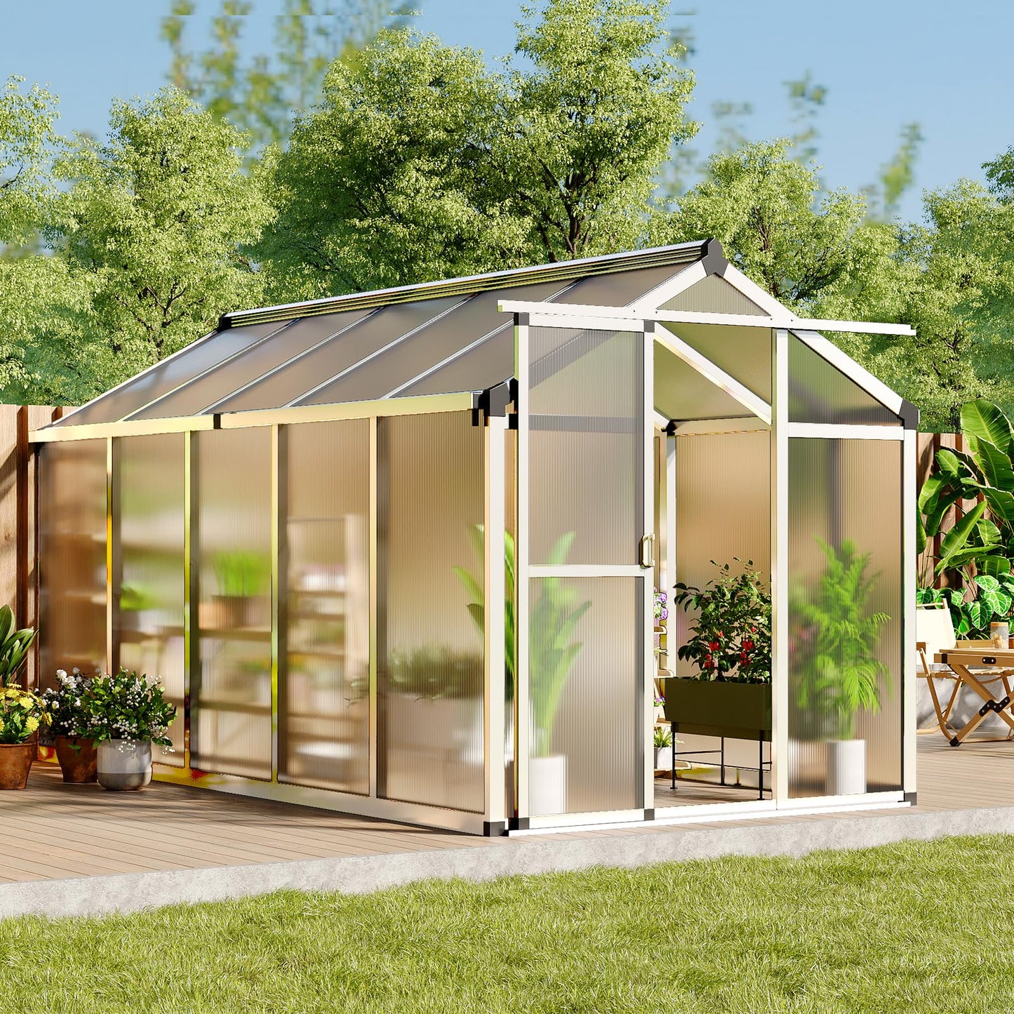 Greenhouse, 6x10 Ft Outdoor Greenhouses, Accessible Greenhouses with Roof Vents and Sliding Doors, Aluminum Frame Polycarbonate Material, Large Greenhouse for Outdoor Gardens and Backyards, Silver
