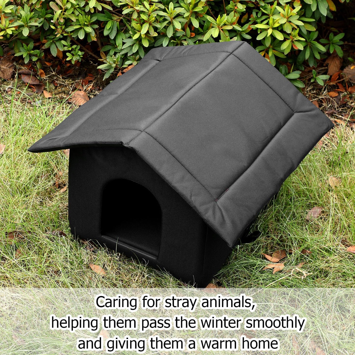 Soaoo 3 Pcs Cat Houses for Outdoor Stray Cats Shelter Weatherproof Outside House Indoor Foldable Pet Cave with Tent Stakes for Wild Animal Dogs(Pure Black Style)