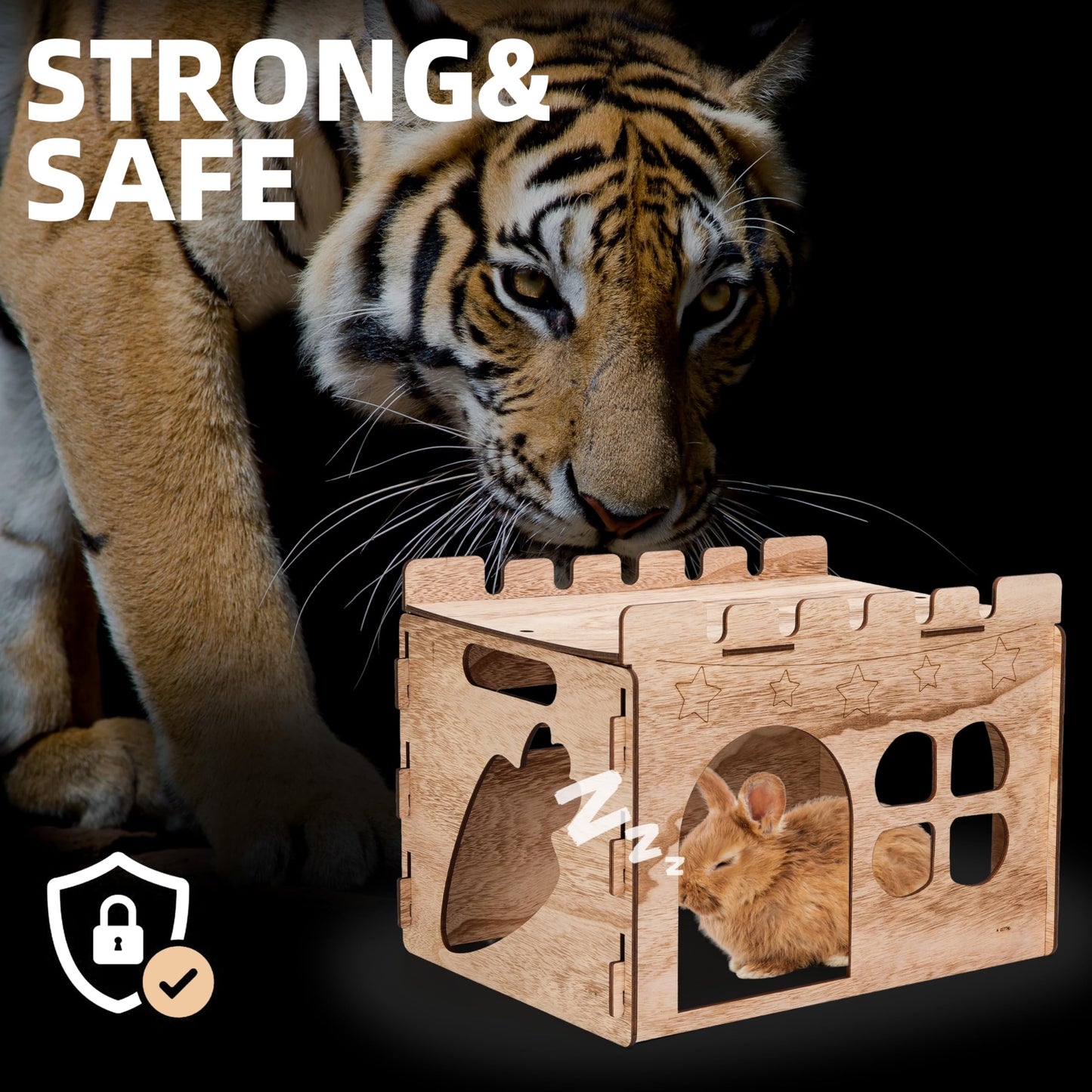 H1M9LX ST Wooden Rabbit Castle with Spacious Perch Hidey Playhouse for Bunny Detachable Hideout Tower Perfect Hiding Spot Home for Indoor Bunnies Guinea Pig Hamster Chinchilla