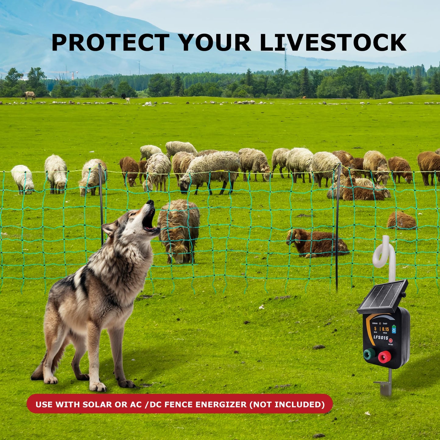 BEIYI Electric Fence Netting, 164'L x 42.5" H Electric Fence Kit for Livestock, Goat, 14 Posts Double Spiked Portable Electric Poultry Farm Fence