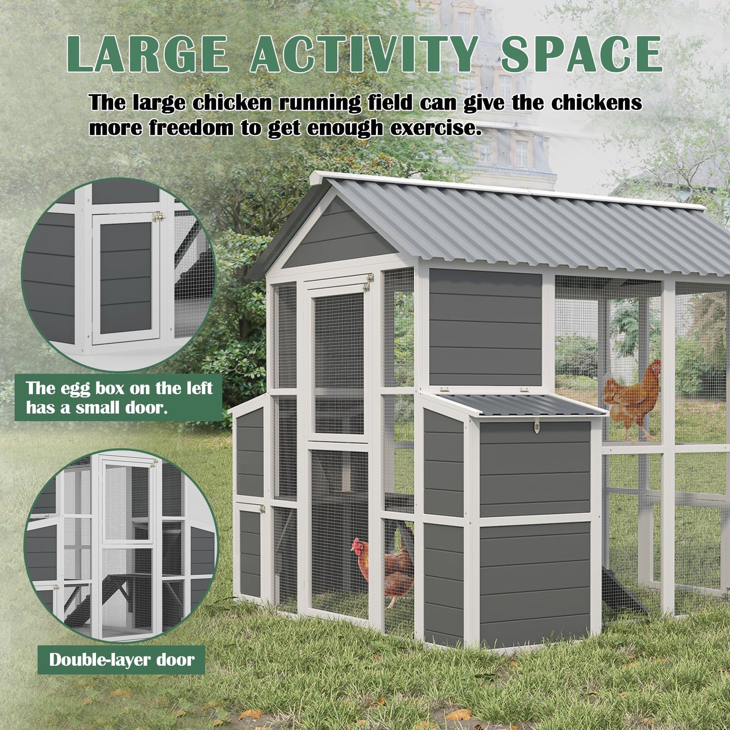 YOPTO Outdoor Wooden Chicken Coop for 10 Chickens,Large Hen House Poultry Habitat Pet Hutch Run Cage with 2 Chicken Nesting Boxes,Walk in Chicken Coops Run W/Ramp and Run,Waterproof Roof,(80"×82"×69")