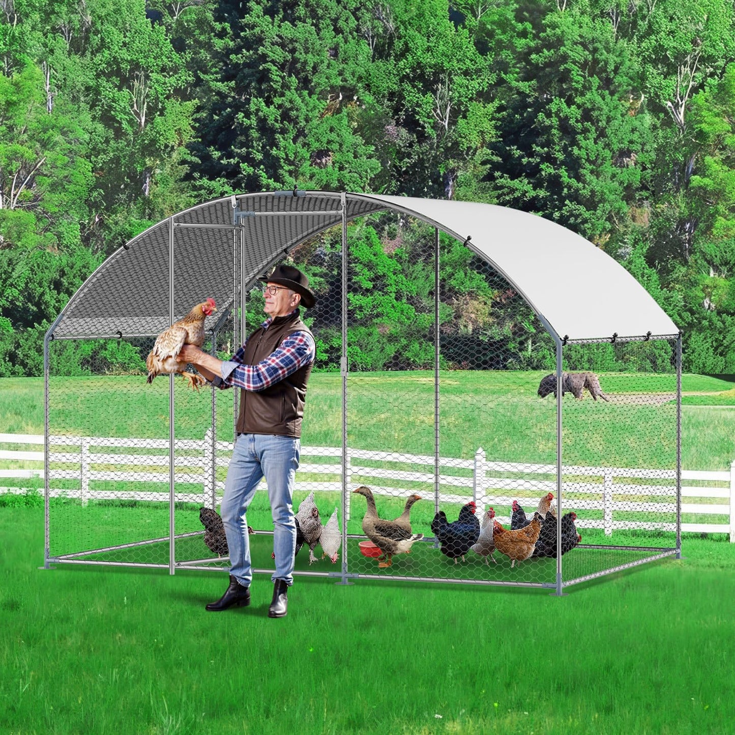 VEVOR Large Metal Chicken Coop with Run, 9.8 x 6.5 x 6.5ft Walkin Chicken Coop for Yard with Waterproof Cover, Dome Roof Large Poultry Cage for Hen House, Duck Coop and Rabbit Run