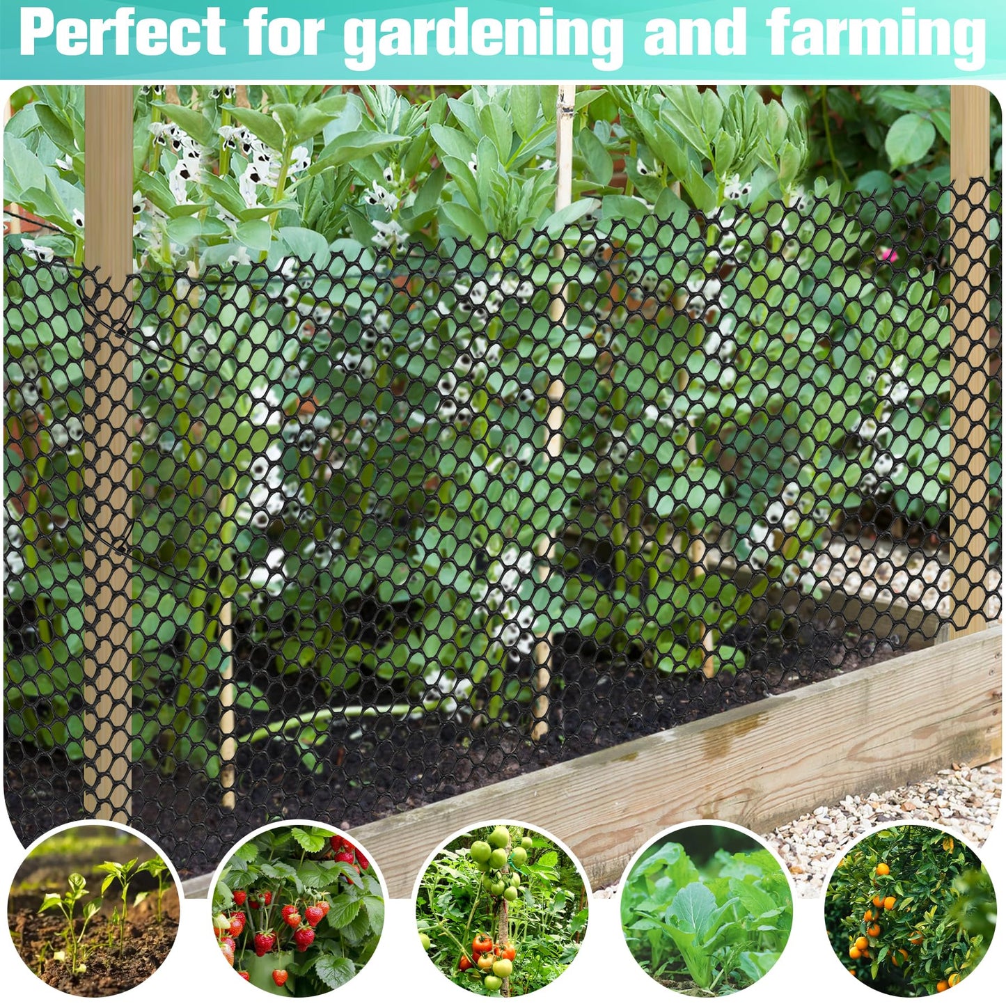 Plastic Mesh Fence Sheet 15.7IN x 10FT - 0.3IN Opening Plastic Chicken Wire Netting Roll Durable for Dogs, Poultry, Puppy, Garden Snake Barrier with 50 Pcs Zip Ties - Black