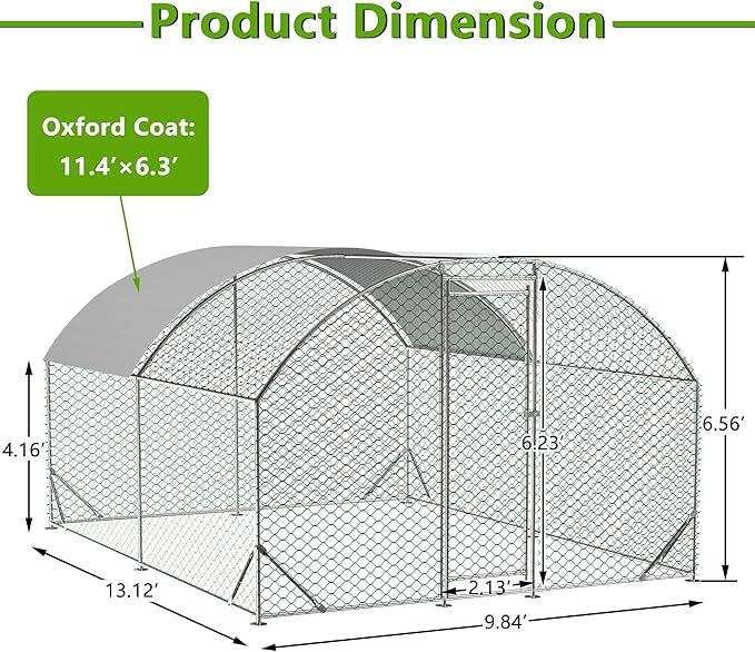 Large Metal Chicken Coop, Walk-in Chicken Run Pen with Waterproof Anti-UV Cover, Dome Roof Poultry Cage for Outdoor, Backyard, Farm (9.84'L x 13.12'W x 6.56' H)