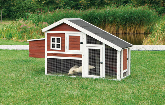TRIXIE Natura Chicken Coop with Outdoor Run – Outdoor Hen House with Two Nesting Boxes – Easy to Clean Chicken Pen, Pull-Out Plastic Tub Included – in Brown