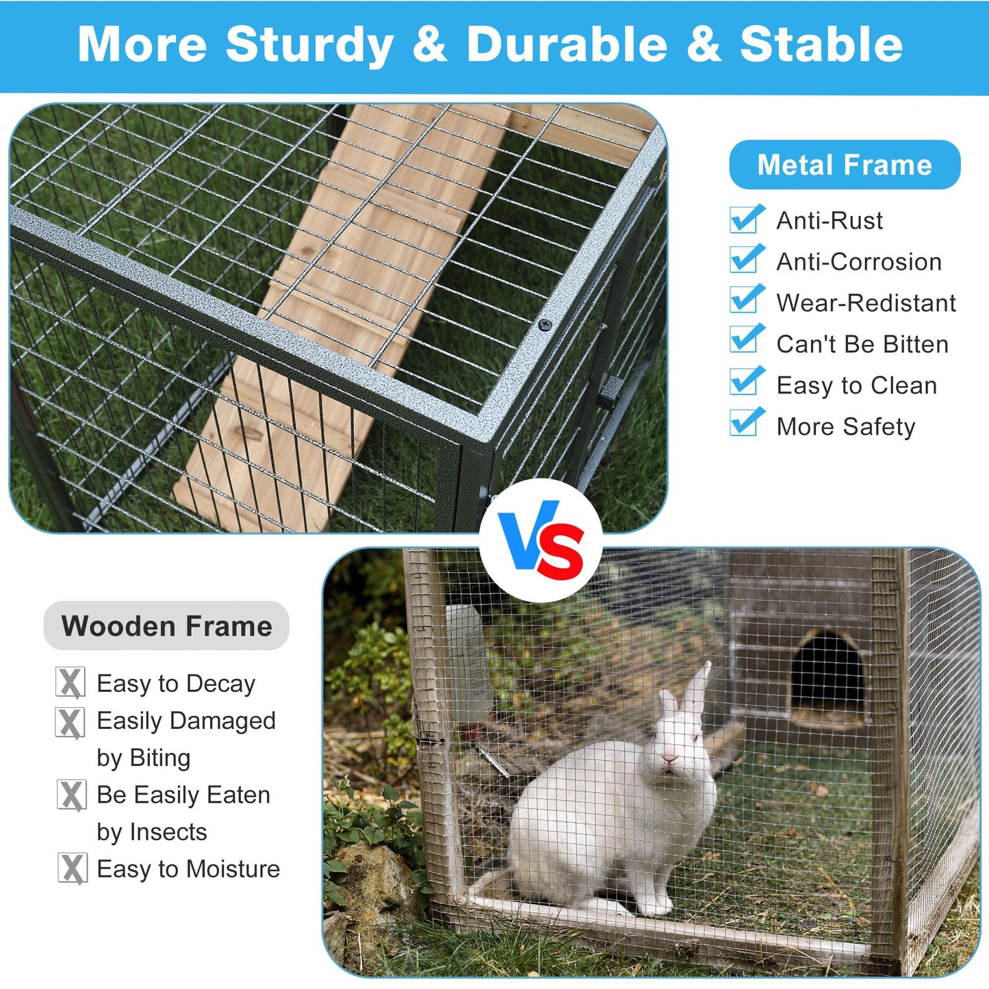 Chicken Coop and Run, Two Story Rabbit Hutch Indoor Outdoor, Waterproof Metal Frame Hen House with Nesting Box Rabbit Cage, Deep No Leak Pull Out Tray, for Chick, Bunny