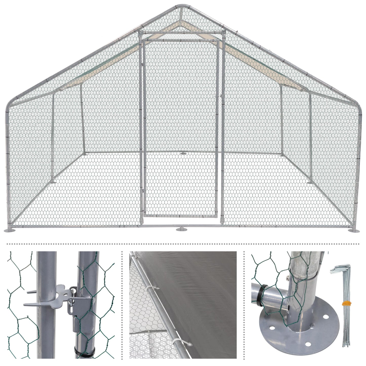 Chicken Coop - Large 13x9x6-Foot Chicken Run with Waterproof Cover and Lockable Door - Metal Chicken Coop for Ducks, Geese, or Rabbits by Pure Garden