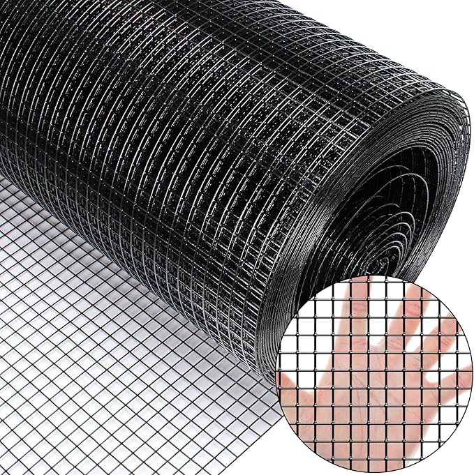48" x 50' 1/2inch PVC Hardware Cloth Vinyl Coated Chicken Wire Fence Galvanized Welded Mesh Roll for Home Garden Rabbit Cage, Black-PVC