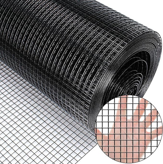 48" x 50' 1/2inch PVC Hardware Cloth Vinyl Coated Chicken Wire Fence Galvanized Welded Mesh Roll for Home Garden Rabbit Cage, Black-PVC