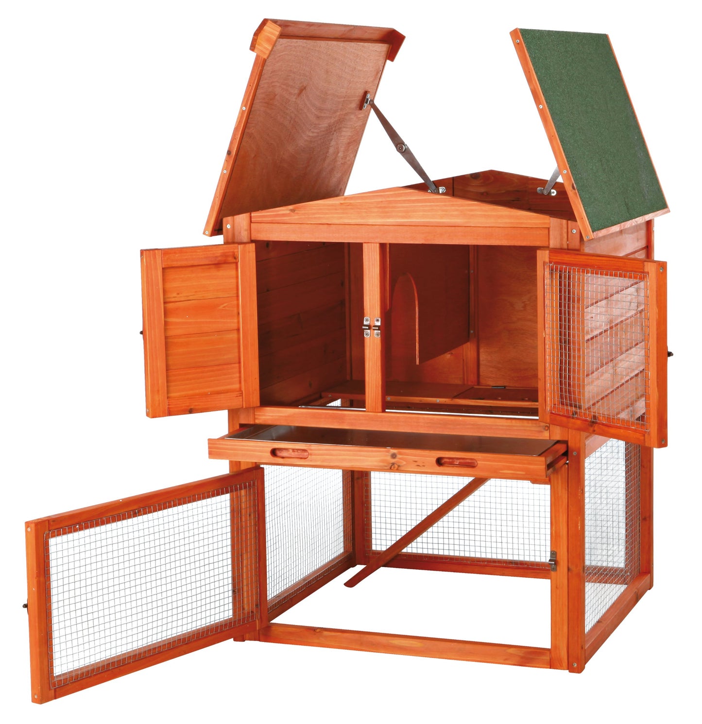TRIXIE natura Outdoor Rabbit Hutch with Run - Small 2-Story Rabbit Cage with Non-Slip Ramp - Elevated Small Animal House with Secure Playpen, Hinged Roof & Pull-Out Tray - in Natural