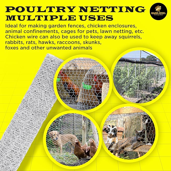 Chicken Wire 24 in x 25 FT x 2” Mesh x 20GA | Poultry Wire Netting | Hot Dipped Galvanised | Hexagonal Galvanized Mesh for Chicken Coop, Rabbit Cage, Fence Barrier PM24x25x2