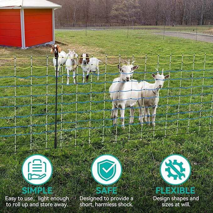 Highly Visible Blue Electric Fence Netting, 42.5" H x 164' L, Portable Livestock Nets Mesh for Goats, Sheep, Hogs, Dog, Electric Fencing for Backyards, Homesteaders, Farms Ranches, and Gardens