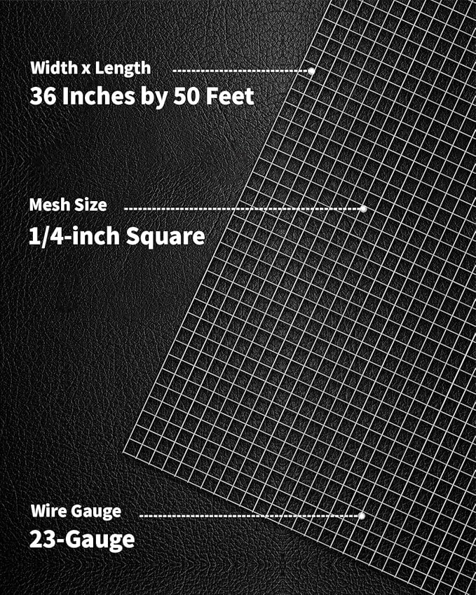 1/4 inch Hardware Cloth Roll 36 x 50 ft 23 Gauge - Hot-Dip Galvanized After Weling - Galvanized Wire Mesh Roll Chicken Wire Fence Roll Rodent Wire Tree Guard Gopher Mesh
