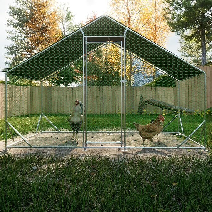 Large Chicken Coop,Metal Chicken Run for Yard with Door,Outdoor Galvanized Wire Poultry Chicken House with Waterproof and Anti-UV Cover,Duck Rabbit Cage (10' L x 6.6' W x 6.56' H)