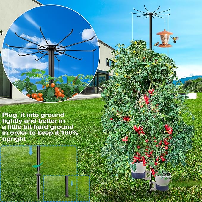 Tall Metal Plant Stand Outdoor/Indoor 72",Large Patio Plant Stand with Self-Watering Planter Pot & Hooks for Balcony,DIY Hydroponics Growing System Tower Garden Kit for large plants, Height Adjustable
