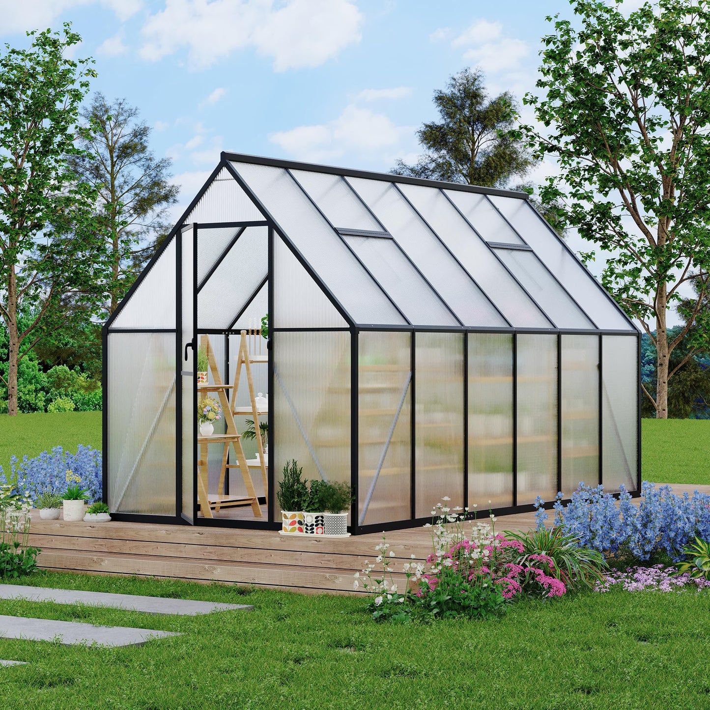 6'x11' Aluminum-Framed Polycarbonate Greenhouse, Heavy Duty Polycarbonate Greenhouse with Quick Setup Structure and Roof Vent, Large Enhanced Aluminum Green House Kit for Outdoors