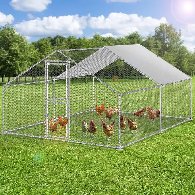 DWVO Large Metal Chicken Coop for 10-20 Chickens, 13.1 x 9.8 x 6.4 ft Walk-in Poultry Cage Chicken Run for Yard Outdoor with Waterproof and Anti-UV Cover Duck House Chicken Pen