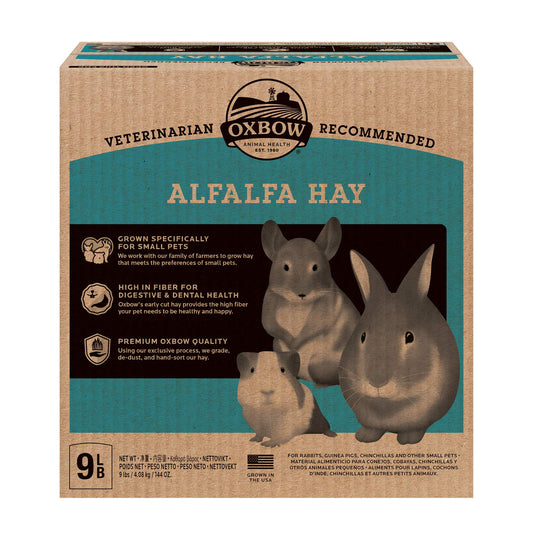 Oxbow Animal Health Alfalfa, Guinea Pig Hay, Rabbit Hay, Small Pet Bunny Supplies, All Natural Grass for Guinea Pig, Bunny, Chinchilla & Hamster, Oxbow Rabbit Supplies, Grown in USA, 9 lb box