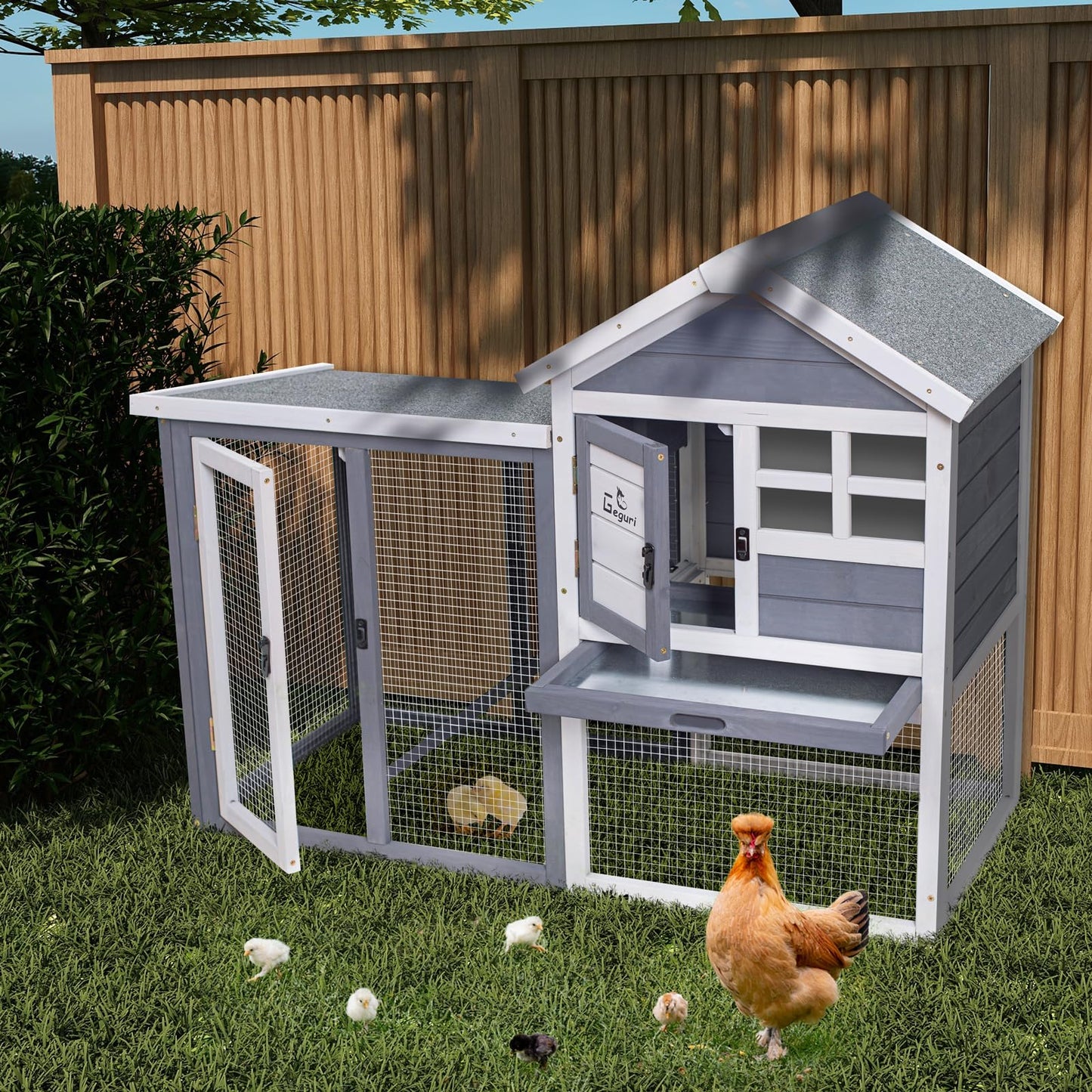 GEGURI Large Rabbit Hutch Indoor Outdoor Chicken Coop Wooden Bunny Cage with Waterproof Roof (48''L x 24''W x 36''H Grey)