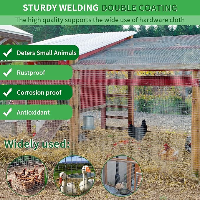 Black Hardware Cloth 19 Gauge 1/2 inch 36 inch x 50 Foot Chicken Wire Fenceing Roll PVC Coated Wire Mesh Vinyl Coated Fence for Chicken Coop Garden Fencing Rat Wire Mesh