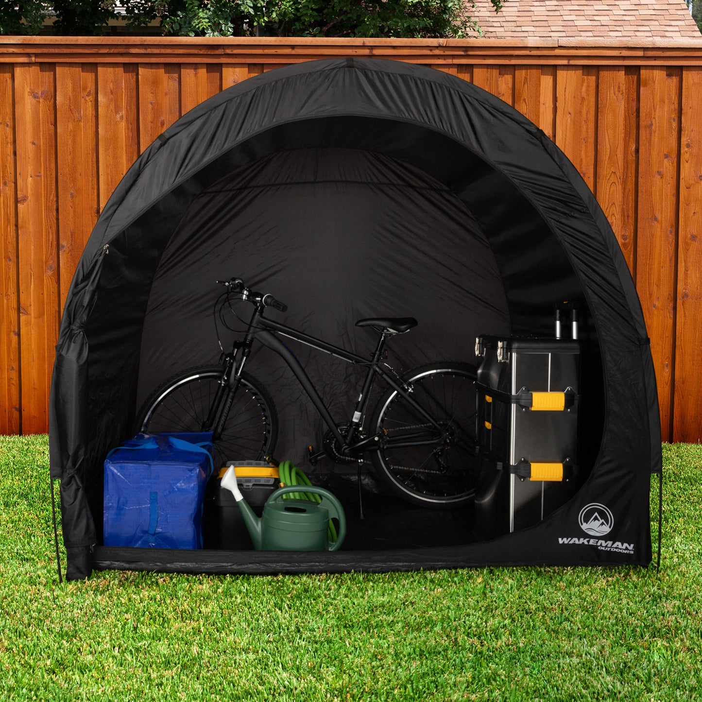 Bike Storage Shed - 6.5x5.3x5.3 Bike Cover Holds up to 4 Bicycles - Water and UV-Resistant Pop Up Tent with Carry Bag by Wakeman Outdoors (Black)