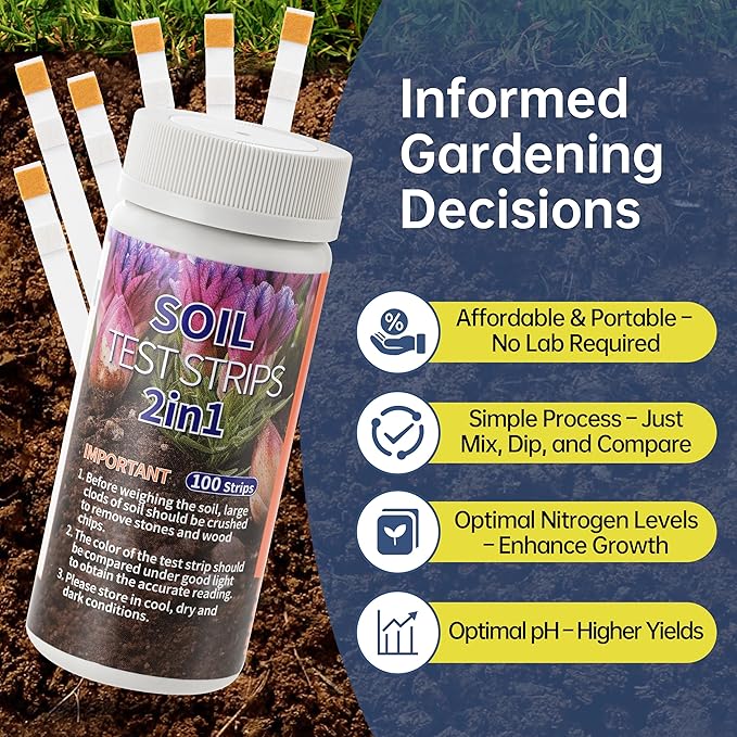 AAwipes Soil pH & Nitrogen Test Kits 2 in 1 Soil Testing Kits with Test Tube 100 Pcs Test Soil for Garden Lawn Grass Flower Vegetable Compost Nutrients Plants (J02-100)