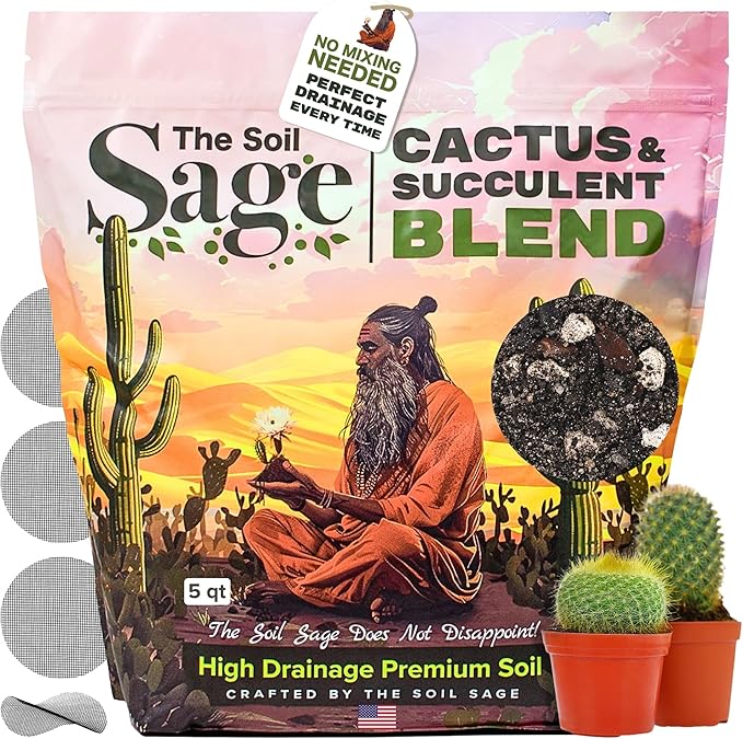 Soil Sage Cactus & Succulent Potting Mix 5Qt - Premium Fast Draining Soil for Indoor Plants and Aloe Vera - High Drainage Blend for Healthy Roots and Growth - Made in USA