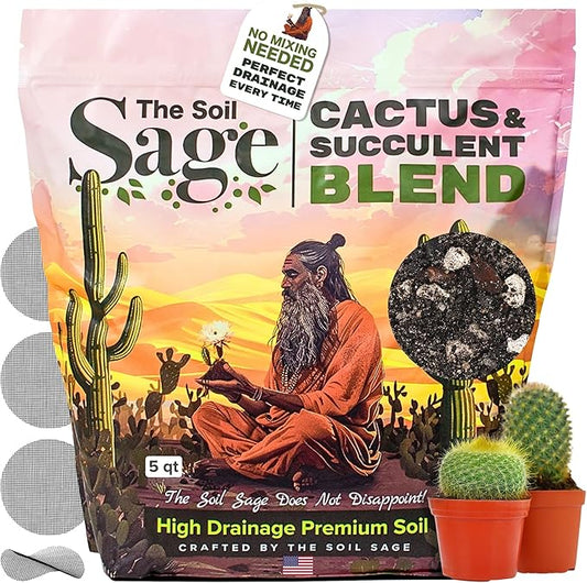 Soil Sage Cactus & Succulent Potting Mix 5Qt - Premium Fast Draining Soil for Indoor Plants and Aloe Vera - High Drainage Blend for Healthy Roots and Growth - Made in USA