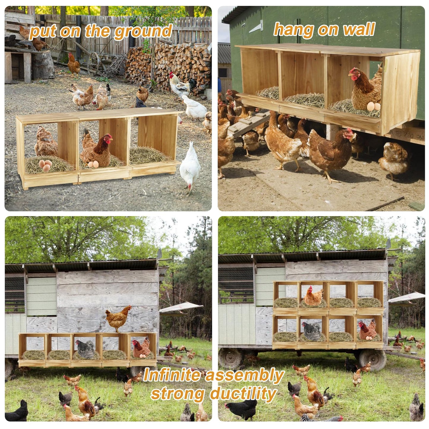 Nesting Boxes for Chickens 3 Compartments Chicken Nesting Boxes Wall Mount Nest Box for Chicken Coop Versatile Use Wood Nesting Boxes for Hens Easy to Assemble for Chickens, Hens, Ducks