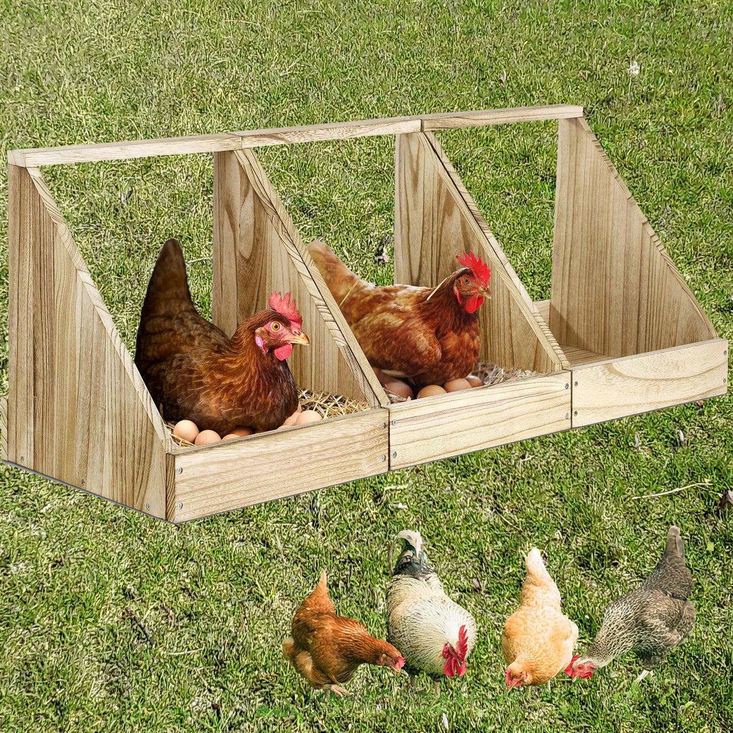 3 Pack Chicken Coop Nesting Boxes for Laying Eggs - Wooden, Duck & Chicken Nesting Box Accessories