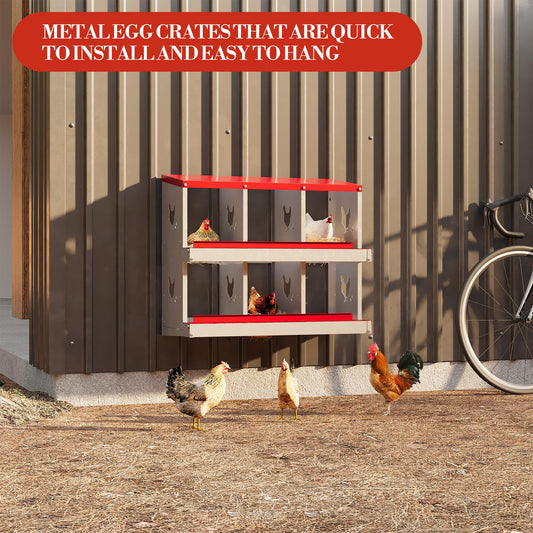 6 Hole Chicken Nesting Box with Roll Out Egg Tray, Rustproof & Ventilated Chicken Laying Boxes for Hens, Chickens, Ducks | Easy-Clean Poultry Coop Accessories