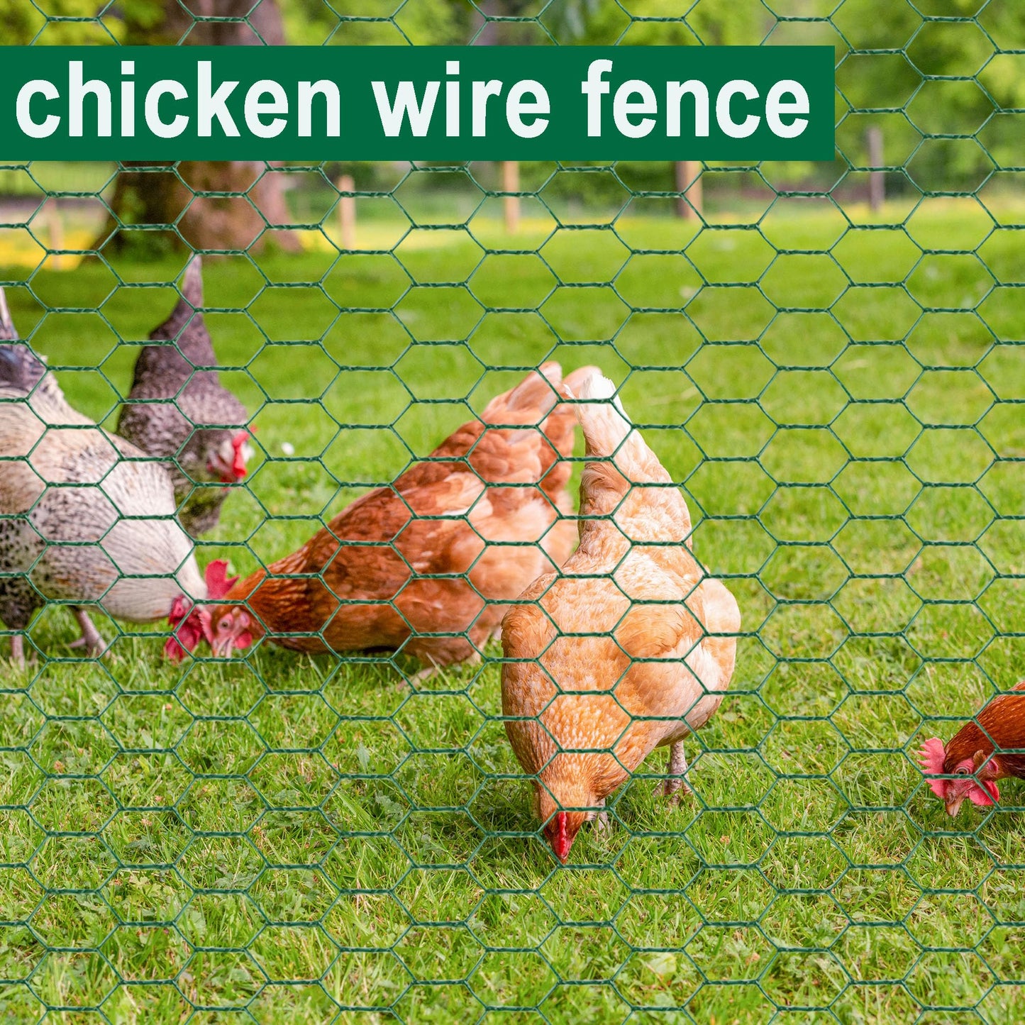 Chicken Wire Netting 16 x 236 Inch Green Hexagonal Galvanized PVC Coated Fencing Mesh for Garden, Poultry Barrier, Floral Arrangements and Crafts