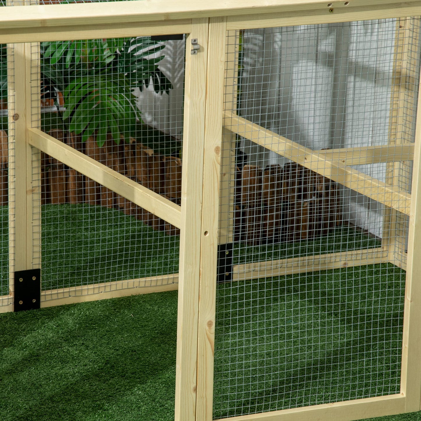 PawHut Chicken Run, Wooden Large Chicken Coop, Combinable Design with Perches & Doors for Outdoor, Backyard, Farm, 4.6' x 2.8', Nature Wood