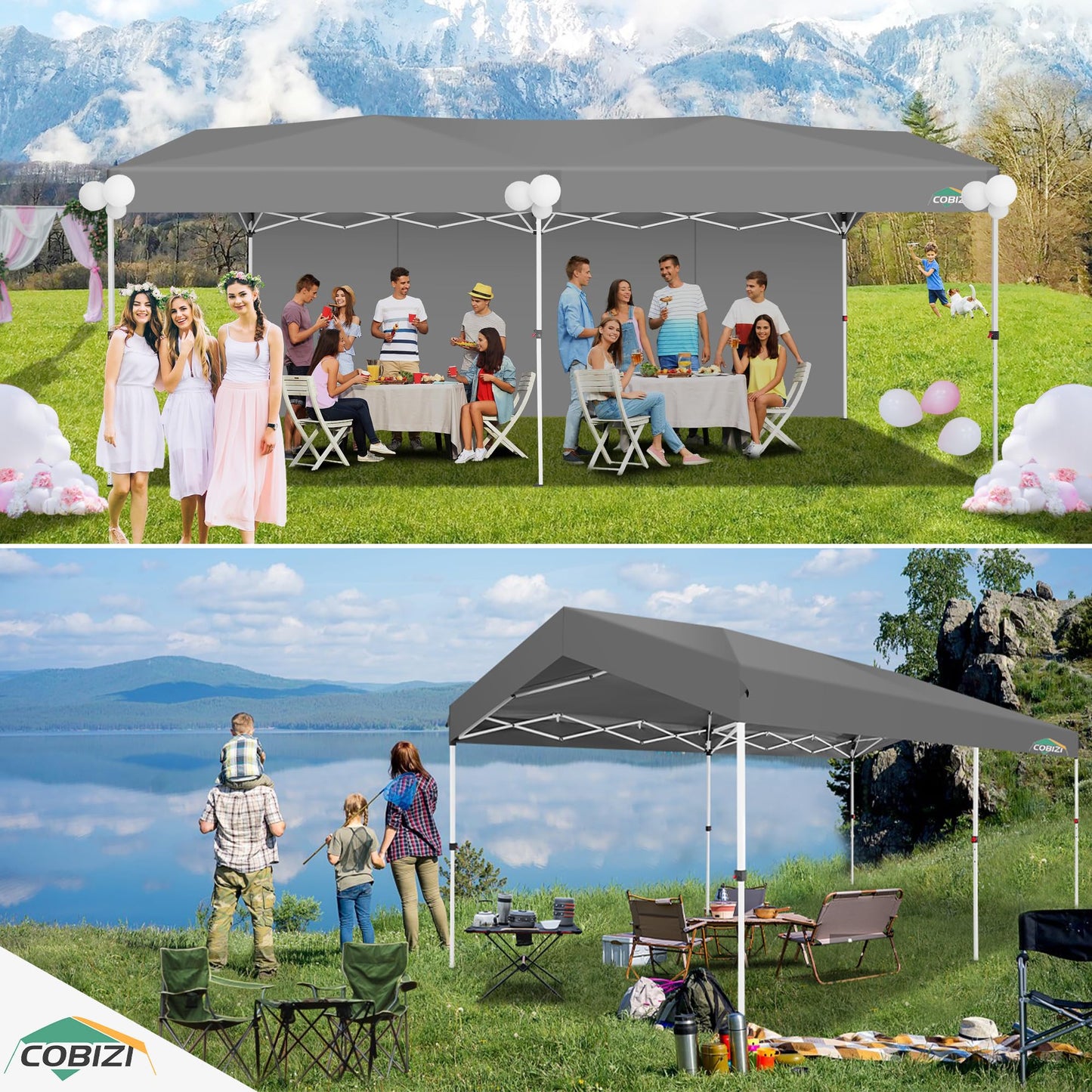 COBIZI Carport Canopy 10x20 Pop up Canopy Portable Garage with 1-Button Push Center Lock,Car Port Garage with 2 Sidewalls UV Resistant Waterproof All-Season Car Canopy Tents Shelter for Car,Truck,Boat