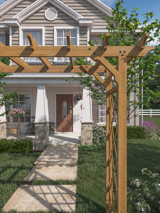 Vita Heartwood Grande Cedar Arbor, Golden Brown, FSC, Wood, 85 inch L x 26 inch W x 89 inch H, Opening Width 78 inches, Garden Décor Shade Arch, VA68898