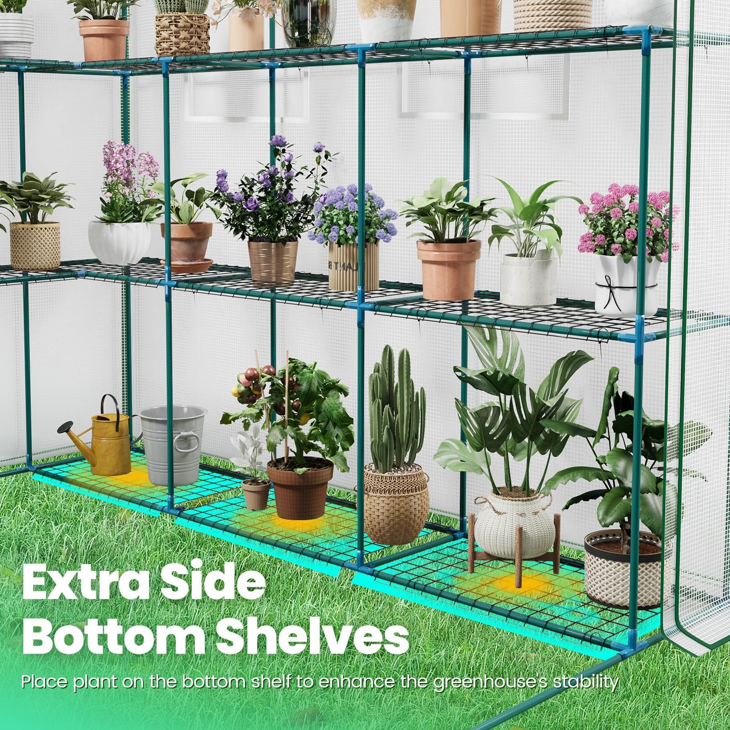 KING BIRD Premium Greenhouse for Outdoors, 84 x 56 x 77 Upgraded PE Cover & Steel Frame Walk in Hot House, w/ Zippered Screen Windows Mesh Door, 3 Tiers 20 Shelves for Outside Garden, White