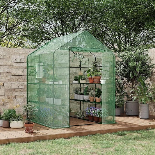 57x57x77 Inch Greenhouse for Outdoor,Portable Walk in Greenhouses with Thicken PE Cover,Durable Green House Kit with Window Vent 3 Tier 12 Shelves for Indoor Backyard Outside
