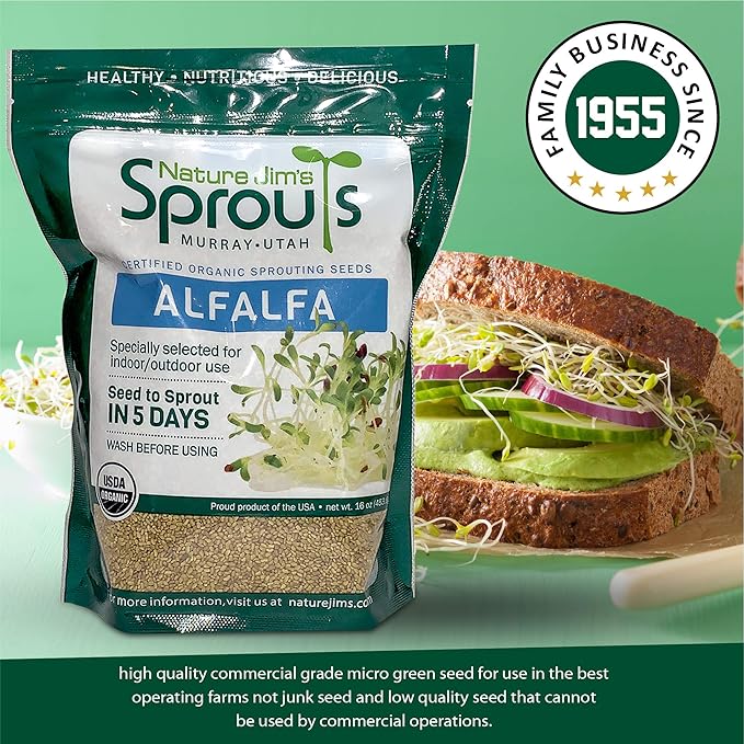 Nature Jims Radish Sprout Seeds – 16 Ounce Organic Sprouting Seeds – Non-GMO Premium Radish – Resealable Bag for Longer Freshness Rich in Vitamins, Minerals, Fiber