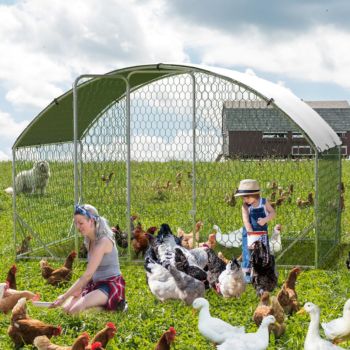 VerisShade Large Metal Chicken Coop, Upgrade Tri-Supporting Metal Chicken Run, Large Chicken Pen with Waterproof and Anti-UV Cover, for Duck Rabbit House Outdoor (9.8' W x 6.5' L x 6.5' H)