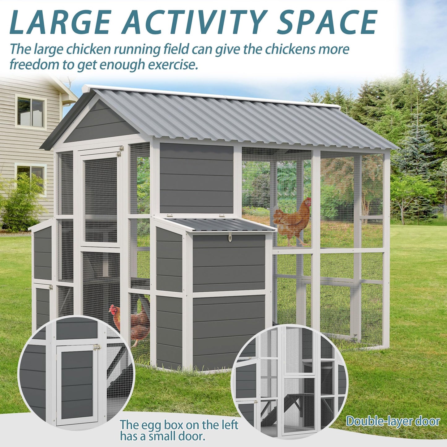 YOPTO Chicken Coop for 10 Chickens,Extra Large Wooden Chicken House Outdoor Nest Box Hen Houses with 2 Chicken Nesting Boxes,Poultry Pet Hutch w/Walk in Desgin,Ramp and Run,Waterproof Roof