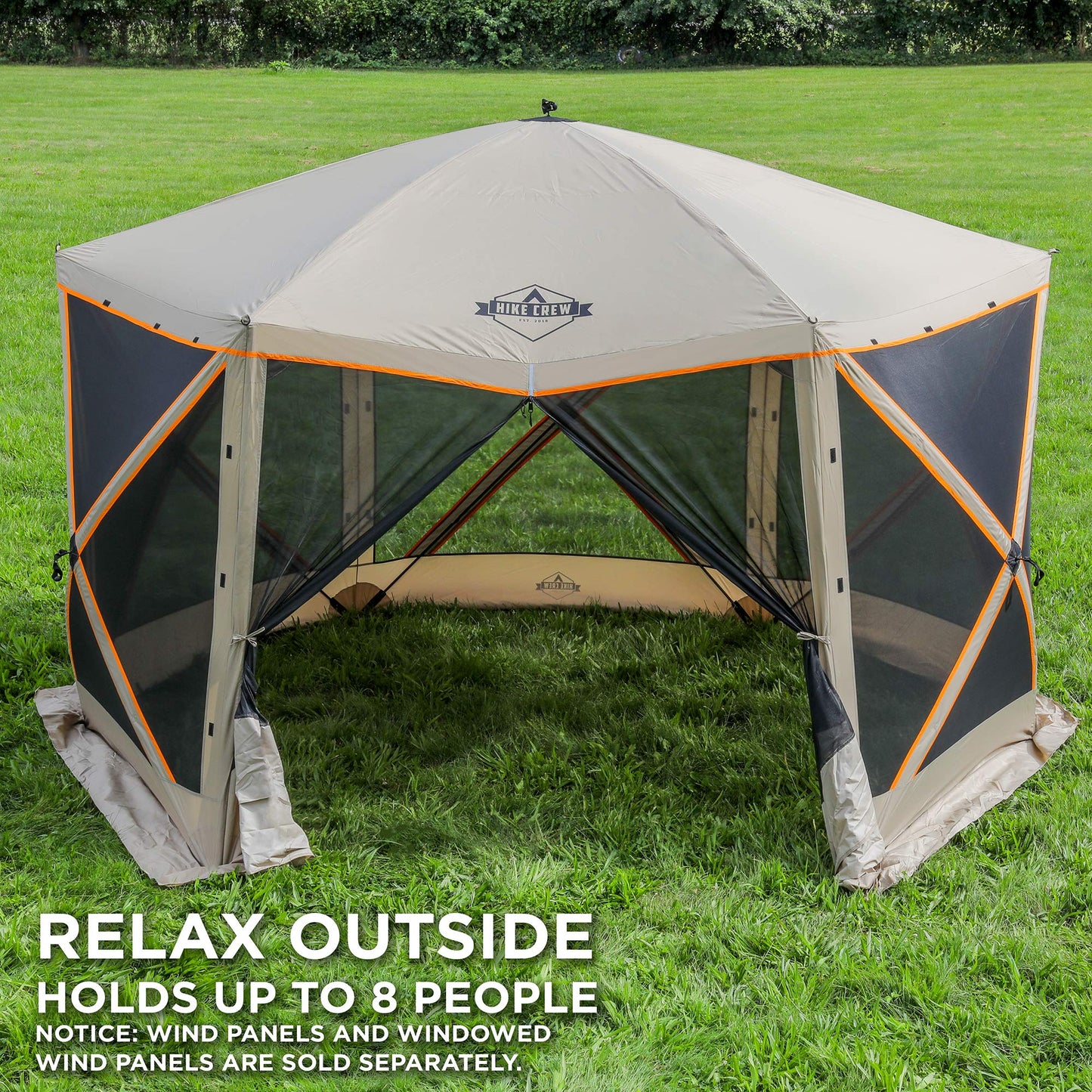 Hike Crew 6-Panel Pop-Up Screen House Gazebo 140x140 Inch – Instant Setup 6-Sided Hub Tent UV Resistant (SPF 50+) Fits 9 People Heavy Duty 210D Material – Includes Carry Bag & Ground Stakes