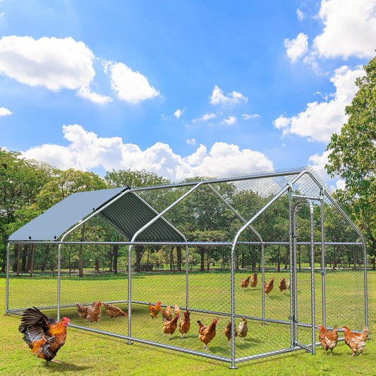 DWVO Large Metal Chicken Coop with Top Cover, 19.7'Lx9.8'Wx6.4'H Walk-in Poultry Cage Hen Run House Duck House Rabbits Cage Spire Shaped Coop for Outdoor Back Yard Farm Use