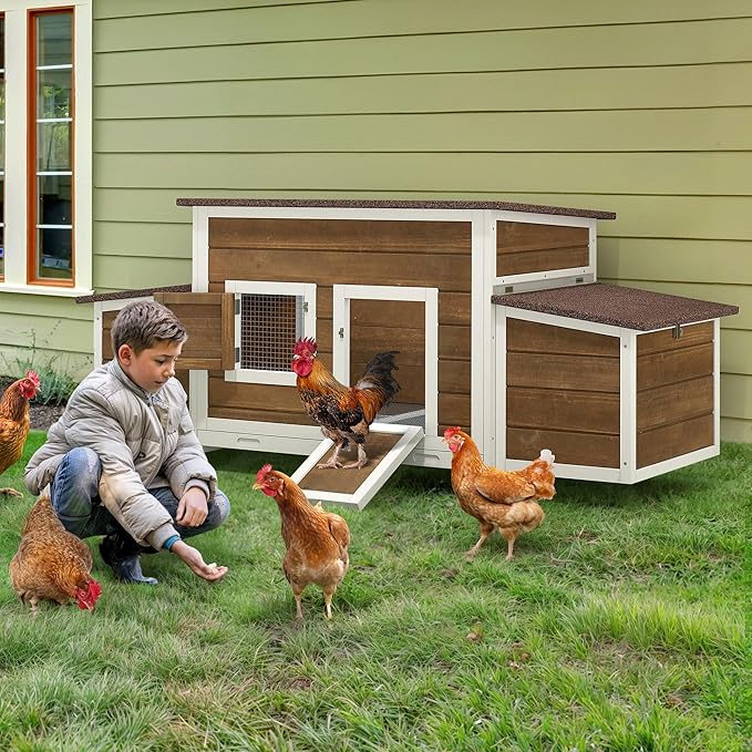 YITAHOME Chicken Coop Large Wooden Chicken House Chicken Pen Outdoor with 2 Nesting Boxes Poultry Cage Rabbit Hutch Duck Cage with Weatherproof Roof (Brown)