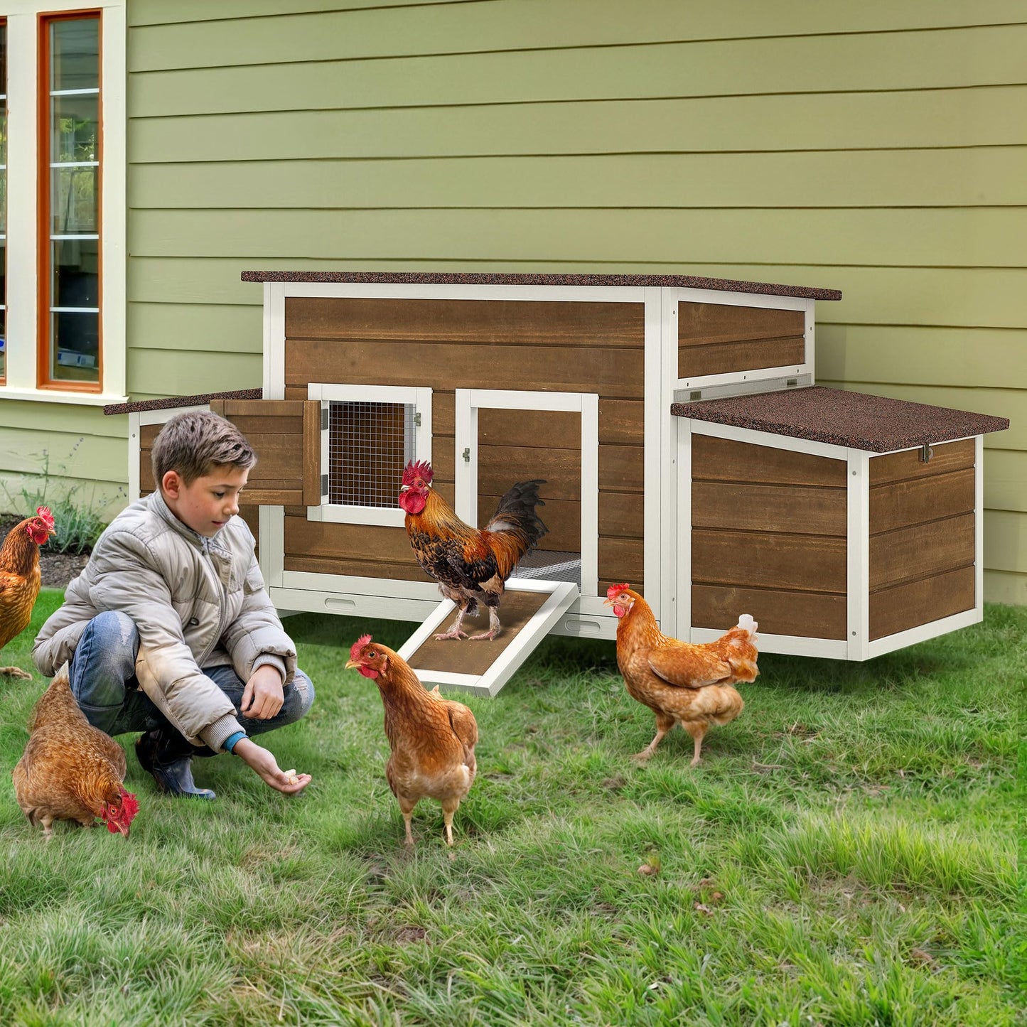YITAHOME Chicken Coop Large Wooden Chicken House Chicken Pen Outdoor with 2 Nesting Boxes Poultry Cage Rabbit Hutch Duck Cage with Weatherproof Roof (Brown)