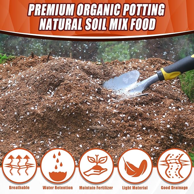18QT Potting Soil Mix for Indoor Plants - Contains Perlite, Peat Moss, Coco Coir & Rice Charcoal, Natural & Organic Material with Well-Draining, Light & Aerated Texture for Healthy Roots & Fast Growth