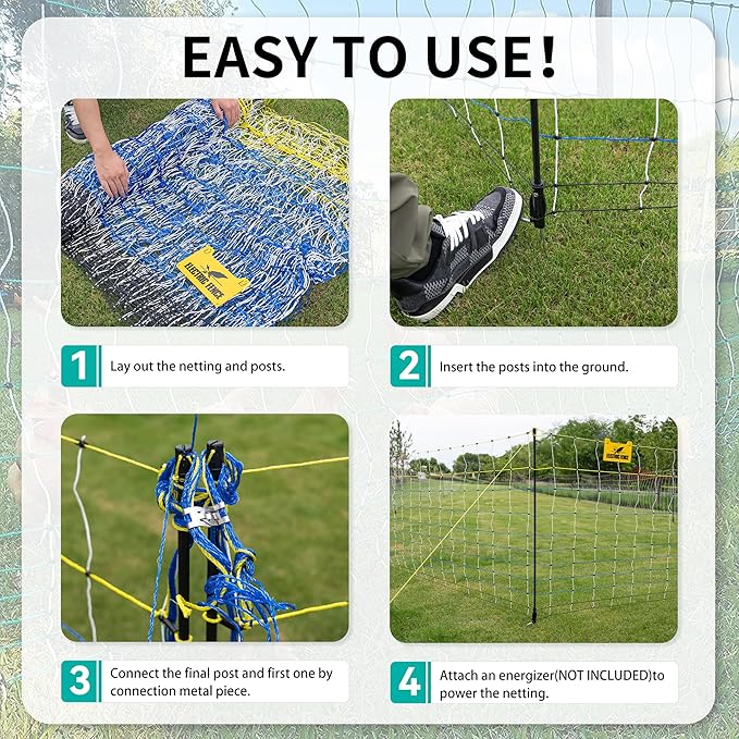 Highly Visible Blue Electric Fence Netting, 42.5" H x 164' L, Portable Livestock Nets Mesh for Goats, Sheep, Hogs, Dog, Electric Fencing for Backyards, Homesteaders, Farms Ranches, and Gardens