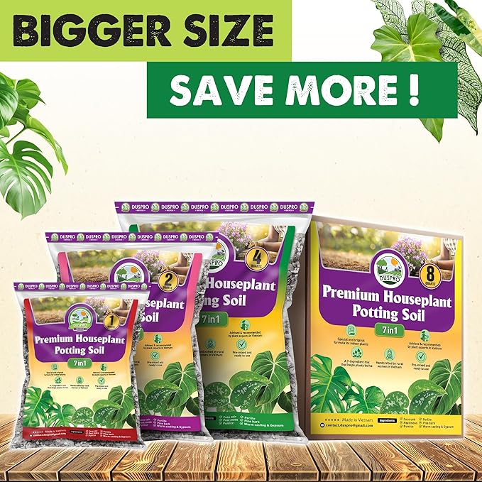 DUSPRO Recycle Pre-Mixed House Plant Potting Mix 7in1 with Potting Soil Indoor Plants, Tropical Indoor Potting Soil with Pine Bark, Pumice, Coco Coir, Perlite, Worm Castings, Gypsum, Peat Moss 20QRT