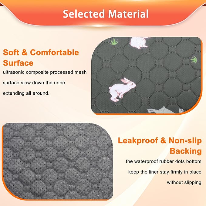 Guinea Pig Cage Liner, Reusable Guinea Pig Bedding Washable Absorbent Pee Pads for Dogs Kitten Rabbit Chinchilla Hamster, Leakproof & Anti Slip (2, C&C 2*4, 28"x56")
